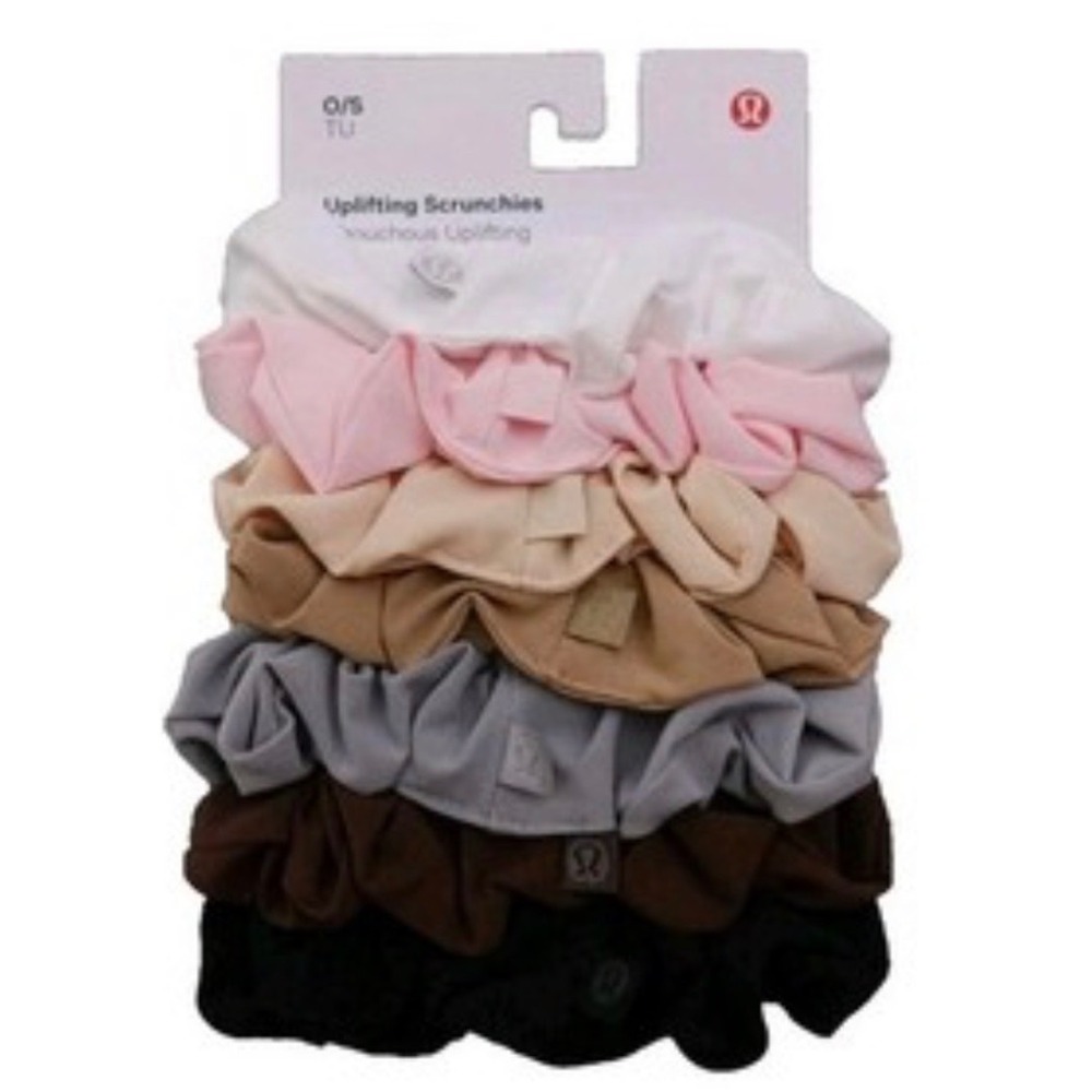 Lululemon Uplifting Scrunchies 7 Pack Neutrals White Pink Tan Brown Black NEW
